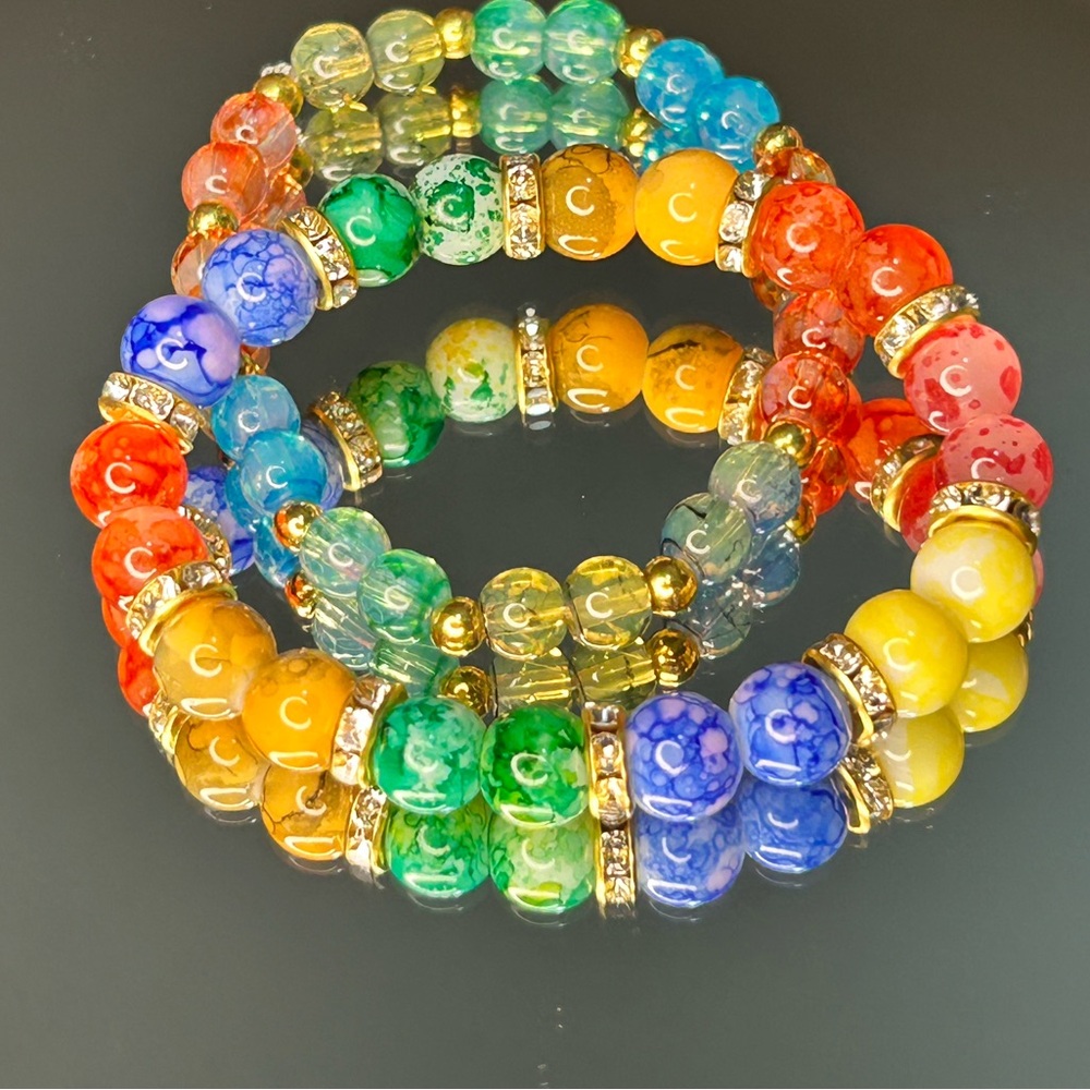 Multicolor Beaded Bracelet Set with Gold Accents